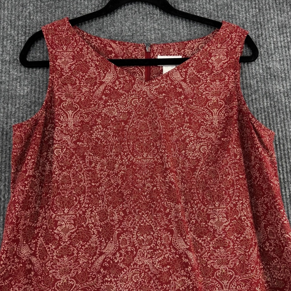 Vintage Liz Claiborne Lizsport Petite 14 Red Linen Blend 80s Shift Dress Birds L - Picture 6 of 8